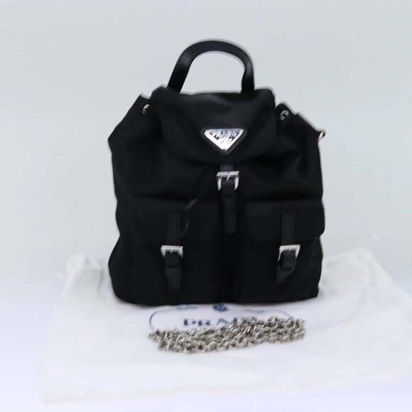 PRADA Chain Shoulder Bag Nylon Black Auth - Picture 10 of 16